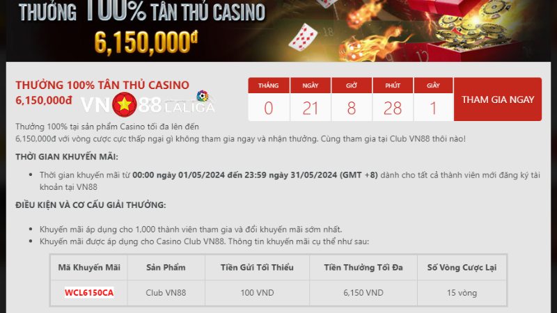 Mã khuyến mãi 100% sản phẩm casino VN88
